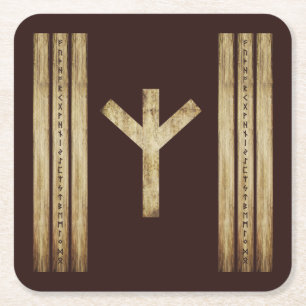 Algiz Brown Grunge Paper Coasters (Square)