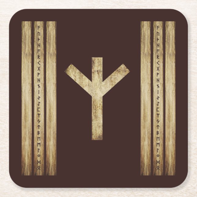 Algiz Brown Grunge Paper Coasters (Square) (Front)