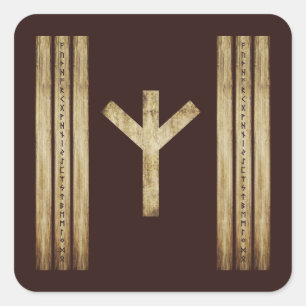 Algiz Brown Grunge Stickers (Square)