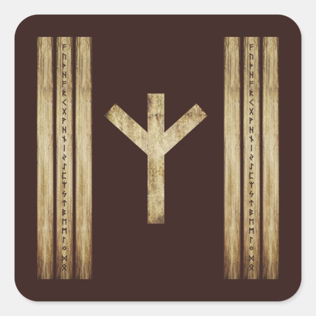 Algiz Brown Grunge Stickers (Square) (Front)