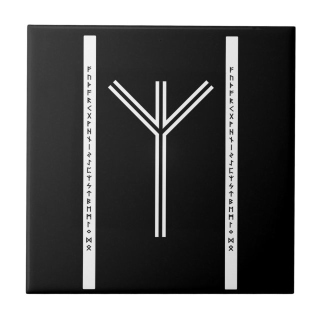 Algiz BW Ceramic Tile (Front)