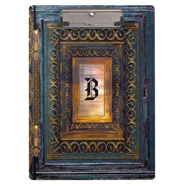 Algortex Elkin Old Book Style Cool Monogram Clipboard (Front)