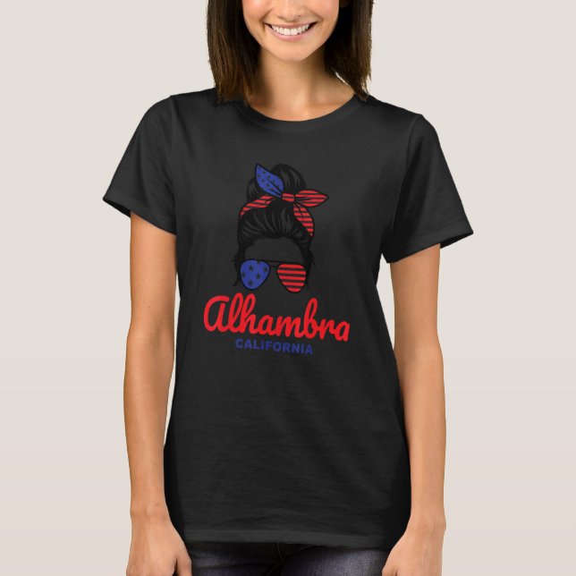 Alhambra California Retro Messy Bun T-Shirt (Front)
