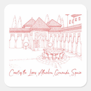 Alhambra Court of the Lions 2 Square Sticker