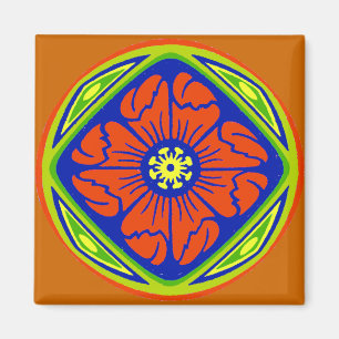 Alhambra Flower Tile Circle Magnet