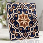 Alhambra Moorish Geometric Navy Blue Gold Ceramic Tile<br><div class="desc">Inspired by the intricate geometric patterns of the Alhambra Palace, this ceramic tile brings a touch of Moorish elegance to your home. The design features a complex, interlocking design in navy blue, gold, cream, and terracotta. This tile is perfect for adding a bold, exotic, and historically-rich accent to bathrooms, kitchens,...</div>
