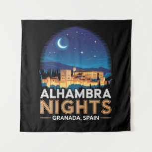 Alhambra Nights- Granada Spain Travel Art Tapestry