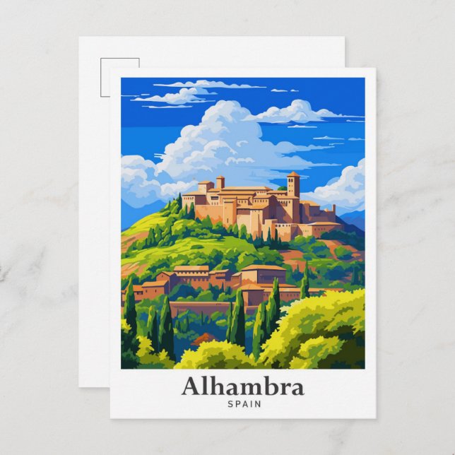 Alhambra Spain Art Vintage Travel Illustration Postcard (Front/Back)