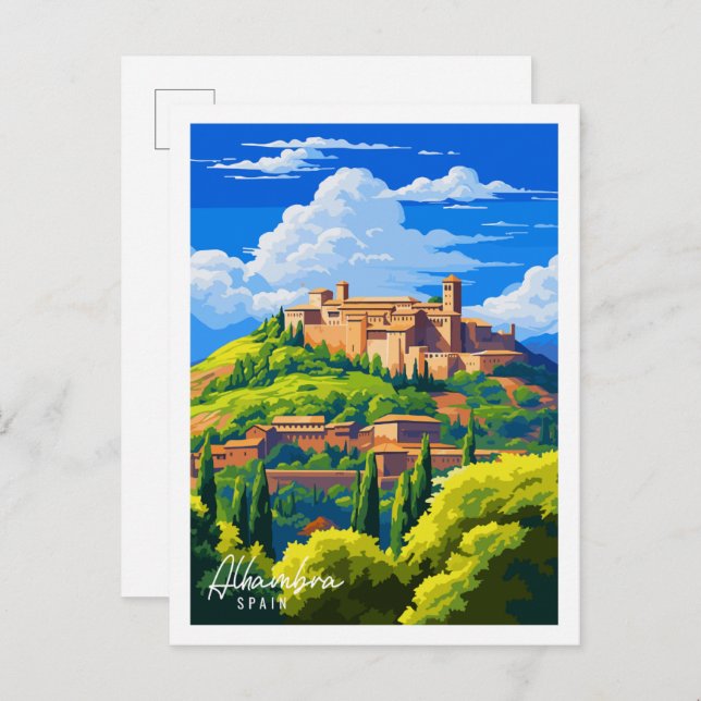 Alhambra Spain vintage travel illustration Postcard (Front/Back)