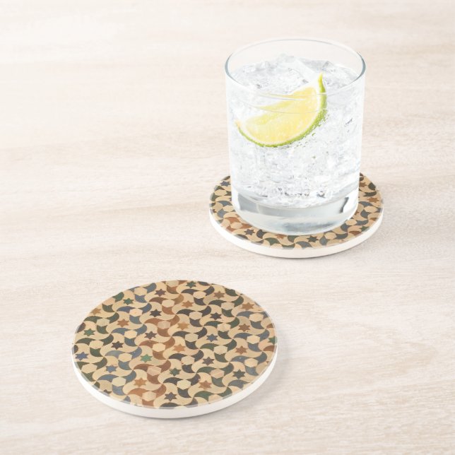 Alhambra Star Mosaic Warm-Hue Coaster (Side)
