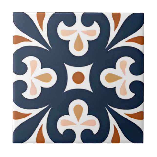 Alhambra tiles blue orange flower pattern (Front)