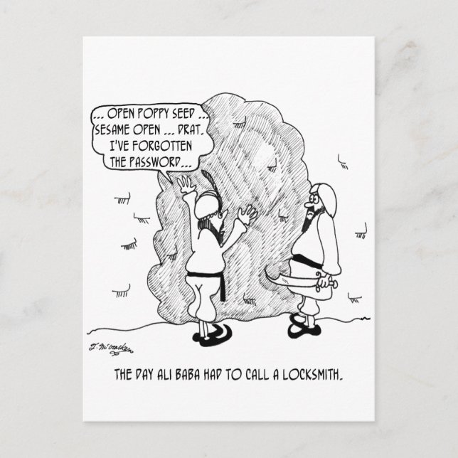 Ali Baba Forgets His Password Postcard (Front)