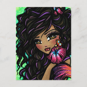 "Aliah" Hibiscus Mermaid Fantasy Art Postcard