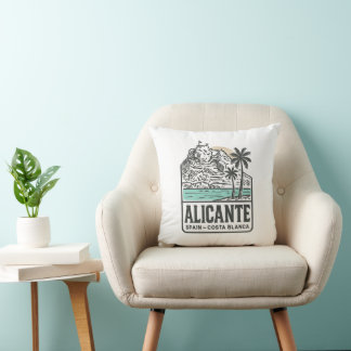Alicante Sketch Santa Bárbara Castle Costa Blanca  Cushion