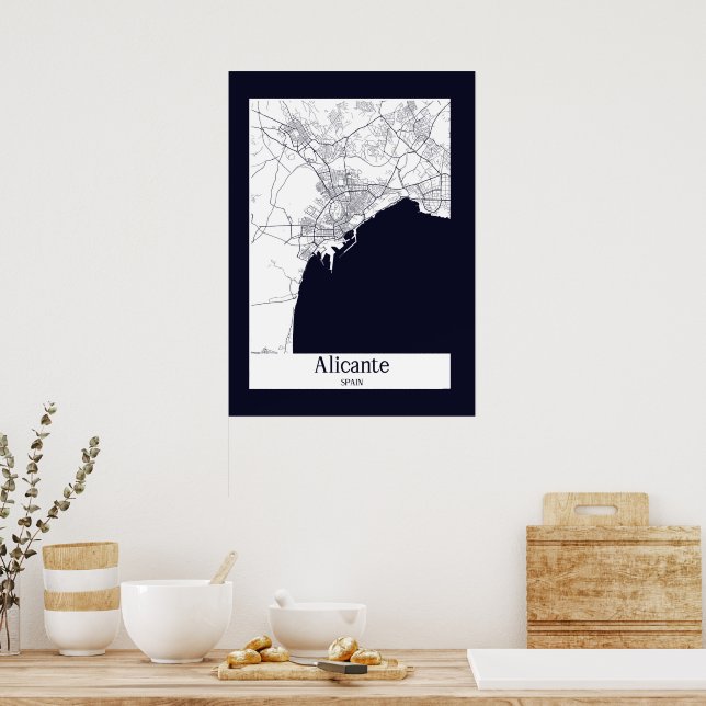 Alicante Spain City Map Poster (Kitchen)