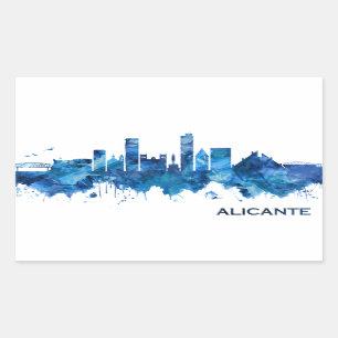 Alicante Spain Skyline Blue Rectangular Sticker