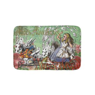 alice adventure cards wonderland hatter rabbit bath mat