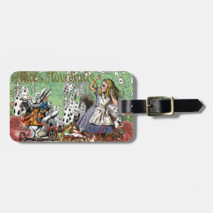 alice adventure cards wonderland hatter rabbit luggage tag