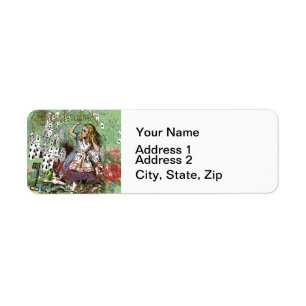 alice adventure cards wonderland hatter rabbit  return address label