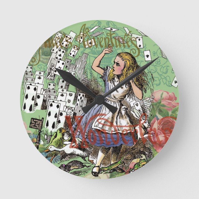 alice adventure cards wonderland hatter rabbit  round clock (Front)