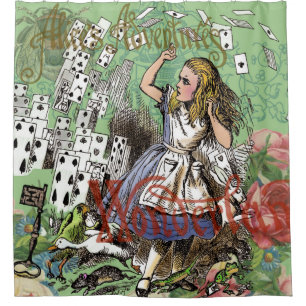 alice adventure cards wonderland hatter rabbit shower curtain