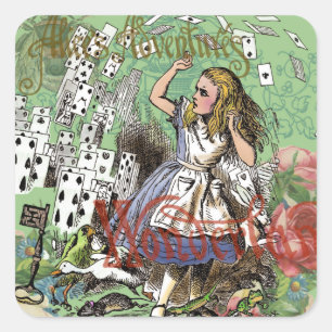 alice adventure cards wonderland hatter rabbit  square sticker