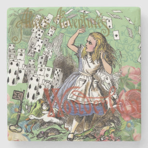 alice adventure cards wonderland hatter rabbit stone coaster