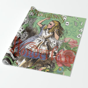 alice adventure cards wonderland hatter rabbit  wrapping paper