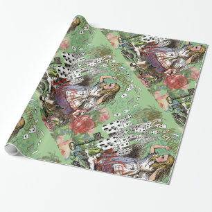 alice adventure cards wonderland hatter rabbit  wrapping paper