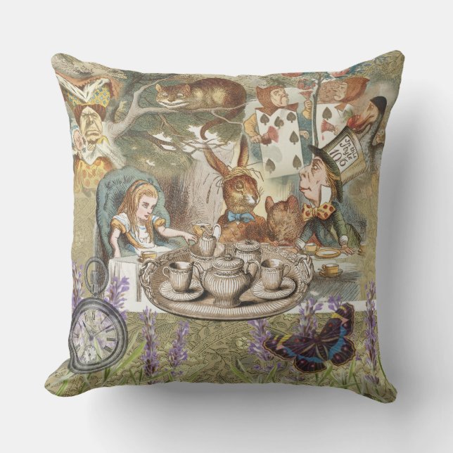 Alice Adventures Classic Wonderland Tea Party Cushion (Front)