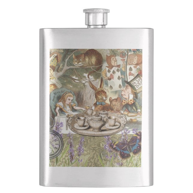 Alice Adventures Classic Wonderland Tea Party Hip Flask (Front)