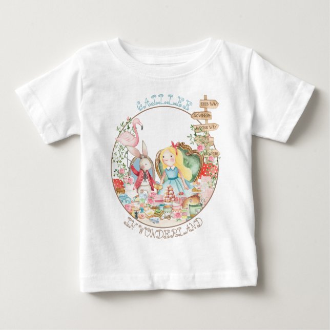 Alice Adventures in Woderland Birthday Tea Party Baby T-Shirt (Front)
