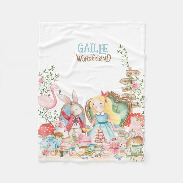 Alice Adventures in Woderland Birthday Tea Party Fleece Blanket (Front)