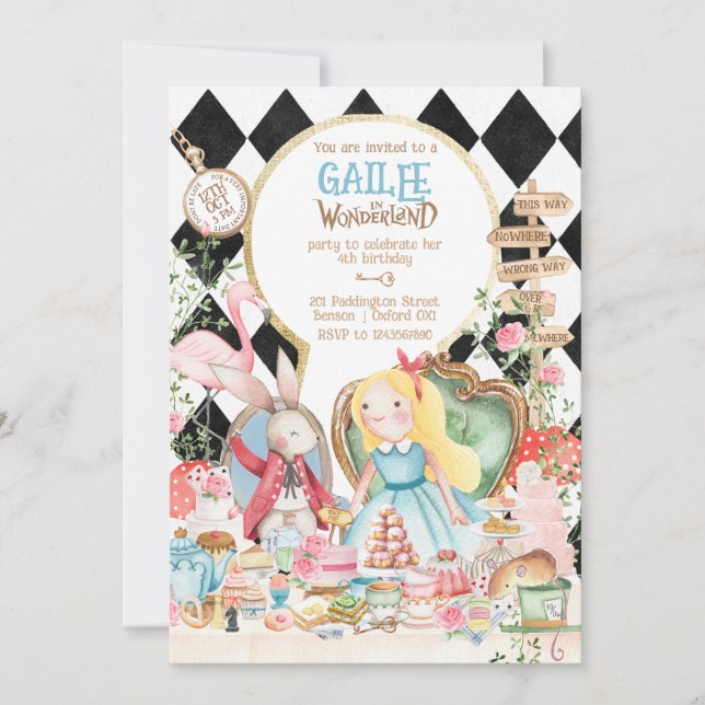 Alice Adventures in Woderland Birthday Tea Party Invitation (Front)