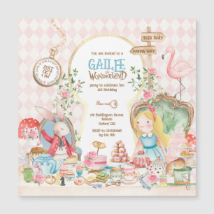 Alice Adventures in Woderland Birthday Tea Party Magnetic Invitation