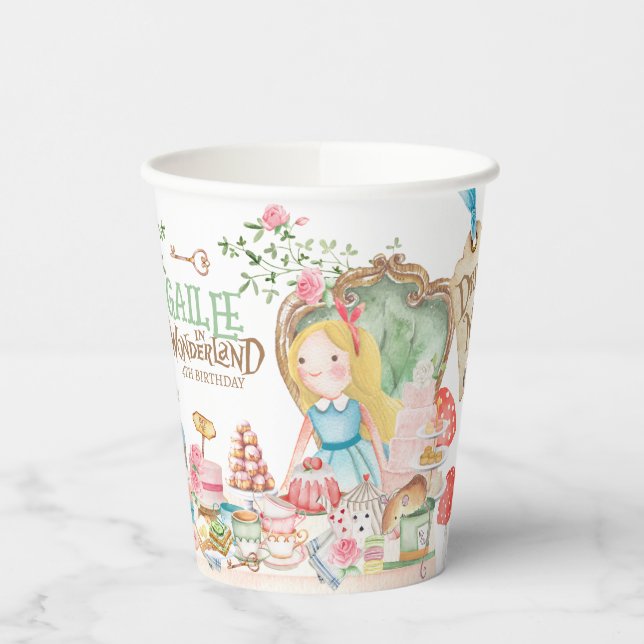 Alice Adventures in Woderland Birthday Tea Party Paper Cups (Left)
