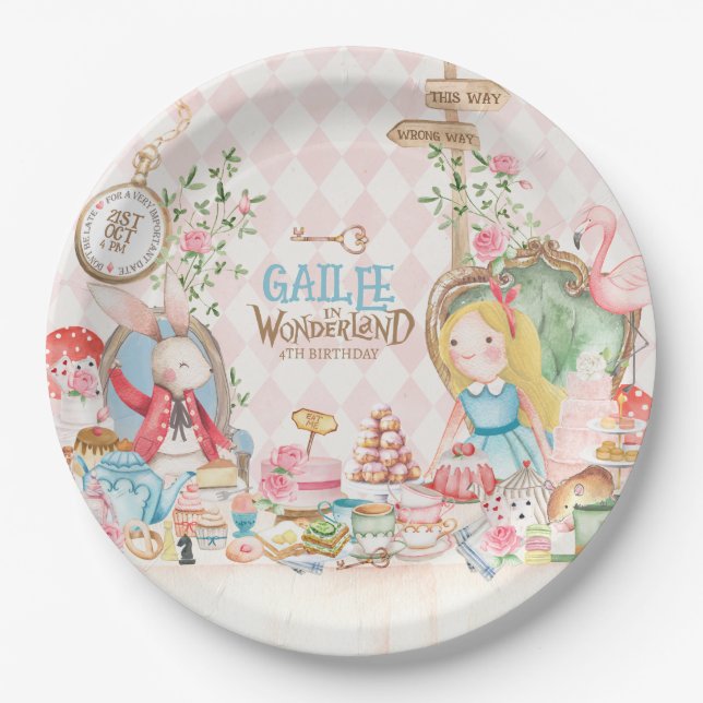 Alice Adventures in Woderland Birthday Tea Party Paper Plate (Front)
