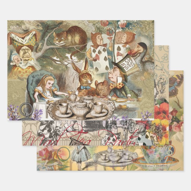 Alice Adventures in Wonderland Mad Tea Party Wrapping Paper Sheet (Set)