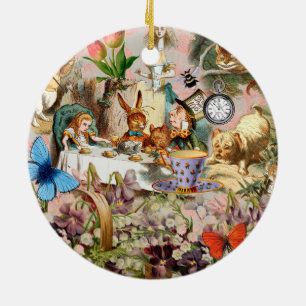 Alice Adventures in Wonderland Tea Party Art Ceramic Ornament