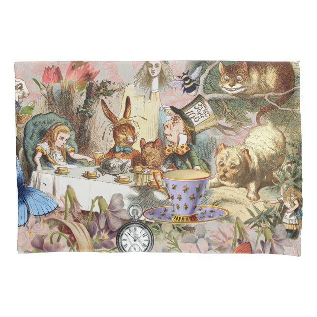 Alice Adventures in Wonderland Tea Party Art Pillowcase (Front)