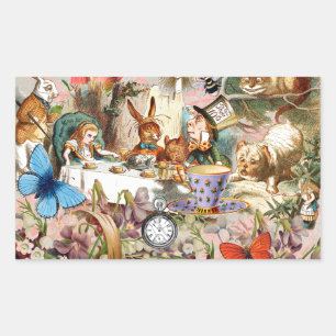 Alice Adventures in Wonderland Tea Party Art Rectangular Sticker