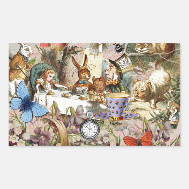Alice Adventures in Wonderland Tea Party Art Rectangular Sticker (Front)