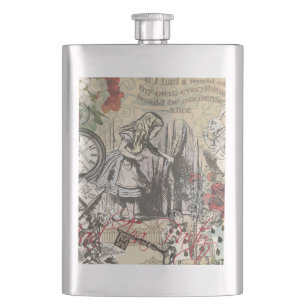 Alice Adventures Wonderland Curtain Classic Art Hip Flask