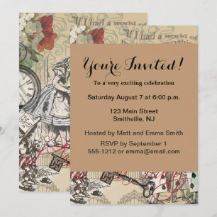 Alice Adventures Wonderland Curtain Classic Art Invitation
