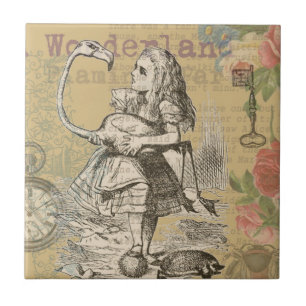 Alice Adventures Wonderland Flamingo Classic Ceramic Tile
