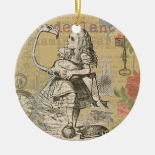 Alice Adventures Wonderland Flamingo Classic Ceramic Tree Decoration