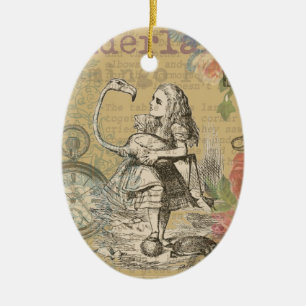 Alice Adventures Wonderland Flamingo Classic Ceramic Tree Decoration