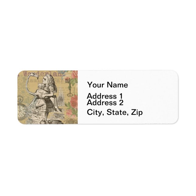 Alice Adventures Wonderland Flamingo Classic Return Address Label (Front)
