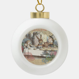 Alice Adventures Wonderland Mad Tea Party Art Ceramic Ball Christmas Ornament