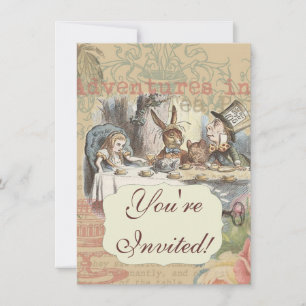 Alice Adventures Wonderland Mad Tea Party Art Invitation